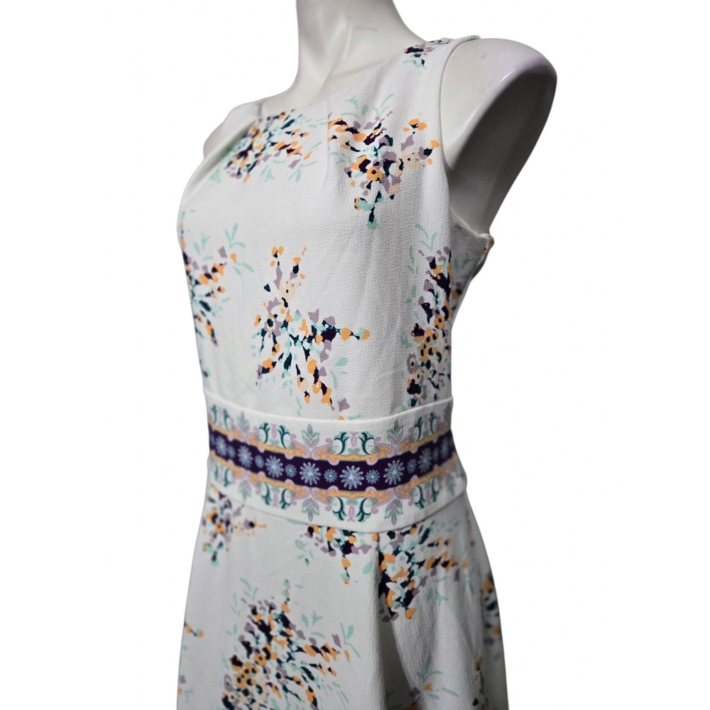 Eva Mendes New York & Company Floral Fit Flare Dress White Purple Sz 12 - Picture 3 of 8